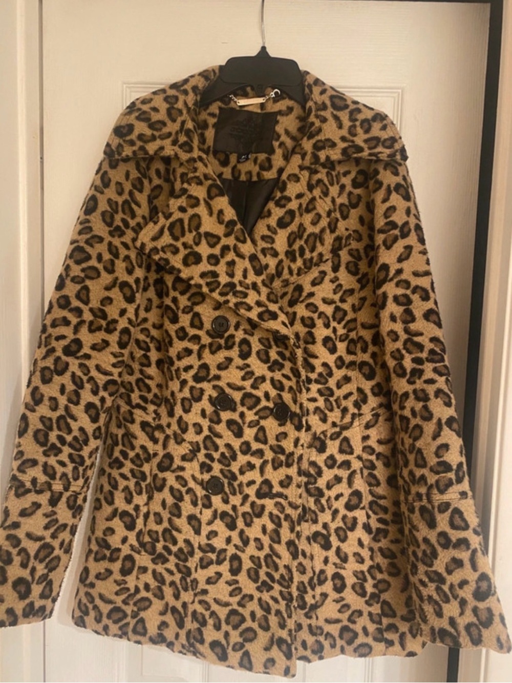 Vintage Jou Jou Leopard-Print Double Breasted Peacoat